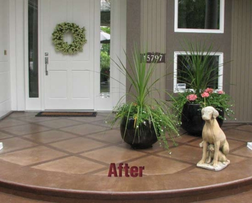 concrete entry porch after sealing planters