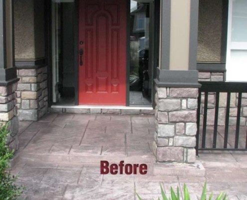 stamped concrete porch red door before sealing