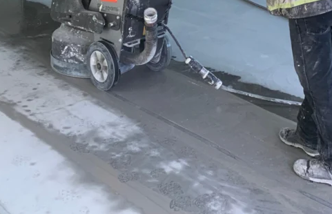 Our team during the polished concrete process